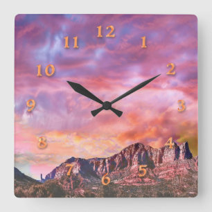 SEDONA ARIZONA Sonnenuntergang im roten Felsen Quadratische Wanduhr