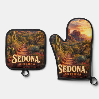 Sedona Arizona Sonnenuntergang Rote Felsen Wüsten Ofenhandschuh & Topflappen-Set