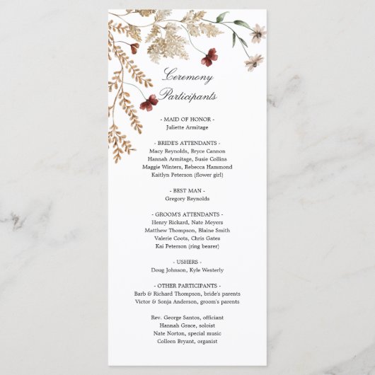 Sedona Garden Wedding Day Programm (Rückseite)