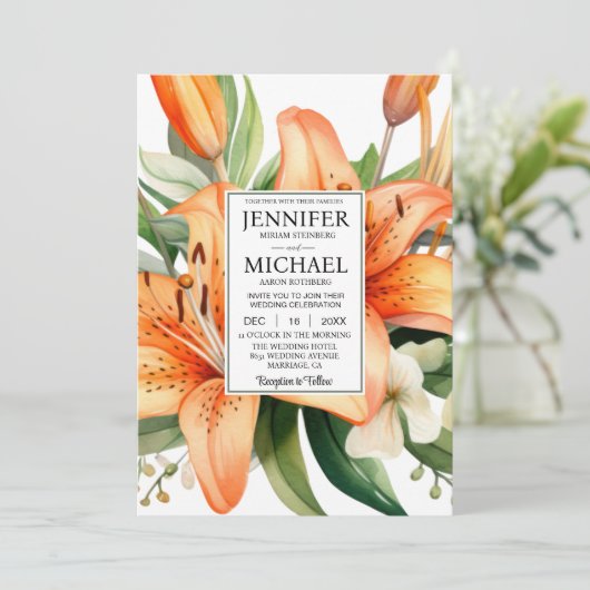 SEE BACK All-in-One Tiger Lily Einladung Hochzeit (Stehend Vorderseite)