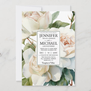 SEE BACK All-in-One White Roses Wedding Einladung