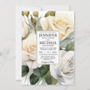 SEE BACK All-in-One White Roses Wedding Einladung