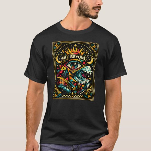 SEE BEYOND — Visionary Eye Cosmic Art T-Shirt (Vorderseite)