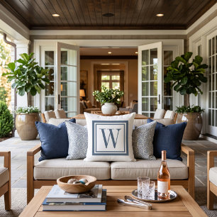 See Blaue und Weiße Klassische Quadratische Monogr Kissen