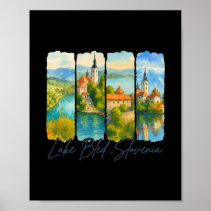See Bled Slowenien Reise Trip Brushstroke Andenken Poster