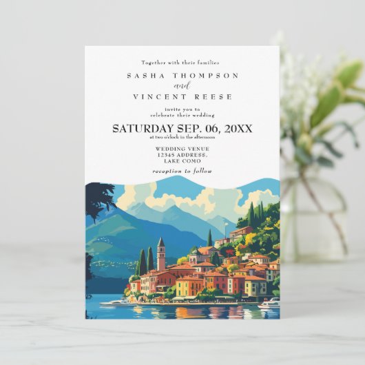 See Como Italien Hochzeit Einladung Retro (Stehend Vorderseite)