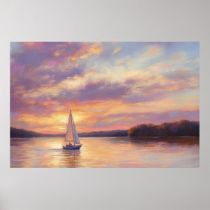 See des Ozarks Sonnenuntergang Segelboot Aquarell Poster