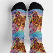 SEE-DRACHE UNTER WELLEN Fantasy Rosa Blau Socken (Oben)