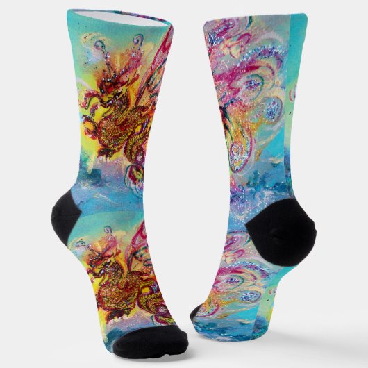 SEE-DRACHE UNTER WELLEN Fantasy Rosa Blau Socken (Gewinkelt)