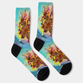 SEE-DRACHE UNTER WELLEN Fantasy Rosa Blau Socken (Rechts)