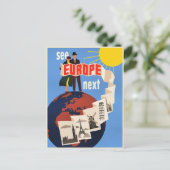 See Europe Next travel poster, Postkarte (Stehend Vorderseite)