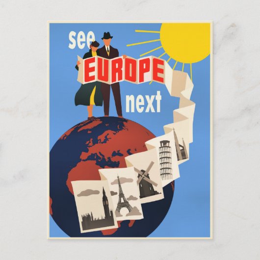 See Europe Next travel poster, Postkarte (Vorderseite)