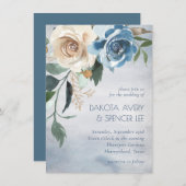 See Floral | Dusty Blue and Off White Wedding Einladung (Vorne/Hinten)