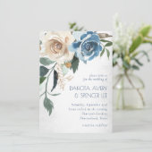 See Floral | Dusty Blue Denim Cream Wedding Einladung (Stehend Vorderseite)