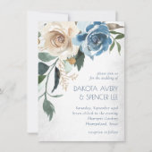 See Floral | Dusty Blue Denim Cream Wedding Einladung (Vorderseite)