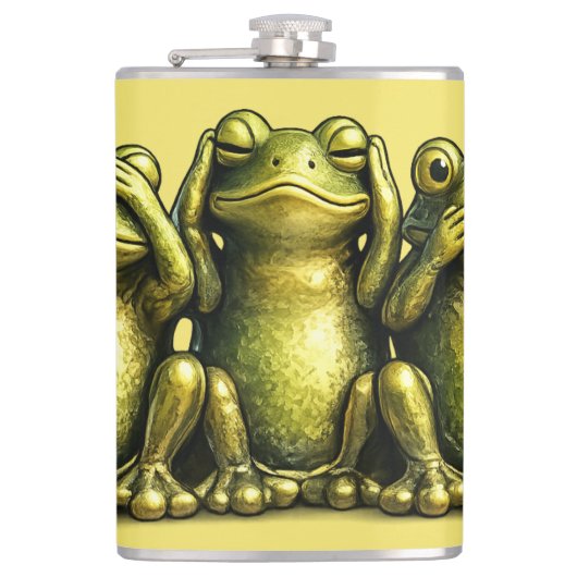 See Hear Speak No Evil Funny Frogs Flachmann (Vorderseite)