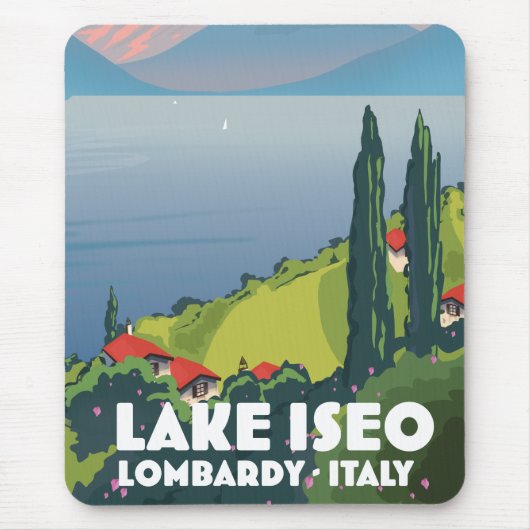 See Iseo, Lombardei Italien Reiseplakat Mousepad (Vorne)