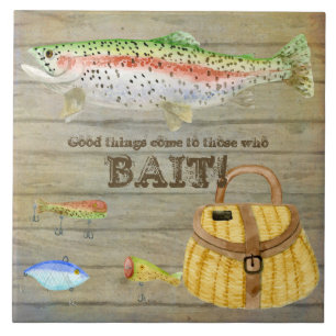 See-Kabinen-Forelle-Fischen-Weidenkorb lockt Fliese