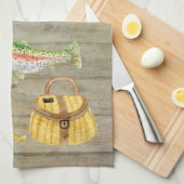 See-Kabinen-Forelle-Fischen-Weidenkorb lockt Geschirrtuch (Viertel Falte)