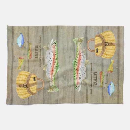 See-Kabinen-Forelle-Fischen-Weidenkorb lockt Geschirrtuch (Horizontal)