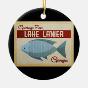 See Lanier Georgia blaue Fisch-Vintage Reise Keramik Ornament