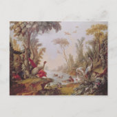 See mit Gänsen, Storchen, Papageien und Heronen Postkarte (Vorderseite)