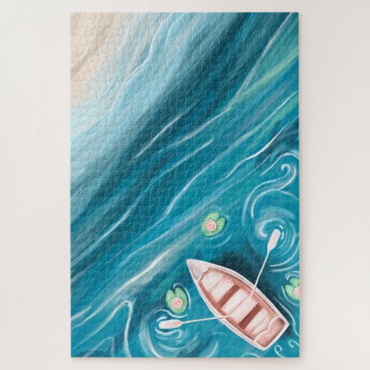 See mit Wal- und Lilly-Pads Ölgemälde Puzzle (Vertikal)