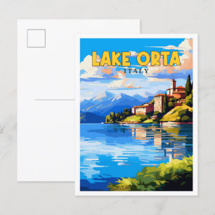 See Orta Italien vintage Reiseillustration Postkarte