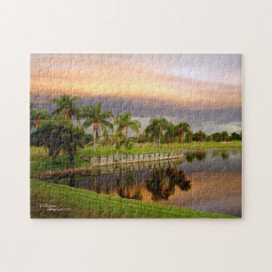 See-Palme-Sonnenuntergang-Florida-Puzzlespiel Puzzle