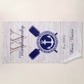 See Rustikales Holz Nautical Anchor Navy Blue Strandtuch (Vorderseite)