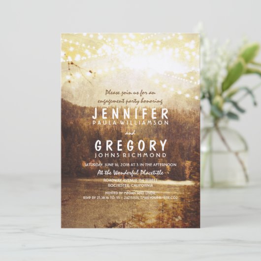 See und Berge Rustikale Engagement Party Einladung (Stehend Vorderseite)