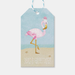 See-und Gruß-Aquarell-Rosa-Flamingo Geschenkanhänger