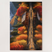 See und Hütte mit Herbstbäumen Puzzle (Vertikal)