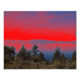 See und roter Himmel Fotodruck