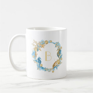 See-und Strand-blaues Goldmonogramm Kaffeetasse