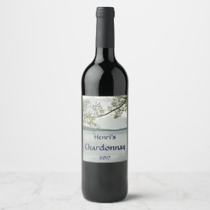 See-und Weide-Baum-weißer Wein-Aufkleber Weinetikett