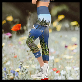See und Wildblumen Personalisiert Name Capri Leggings