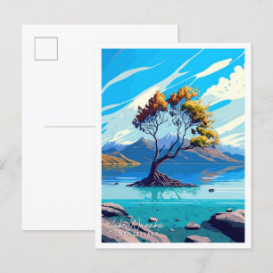 See Wanaka Neuseeland Reise Illustration Postkarte