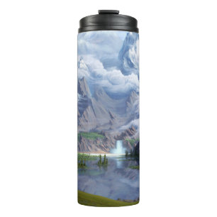 See Wasserfall Digitale Kunst 3D-Illustration Thermosbecher