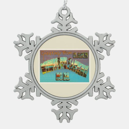 See Winnipesaukee New Hampshire-Reise-Andenken Schneeflocken Zinn-Ornament (Vorderseite)