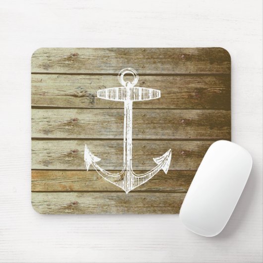 Seeanker auf hölzerner Grafik Mousepad (Mit Mouse)