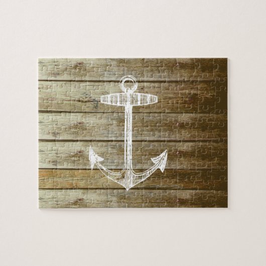 Seeanker auf hölzerner Grafik Puzzle (Horizontal)