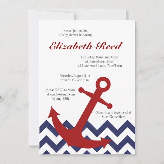 Seeanker auf Zickzack Ozean-Baby-Dusche Einladung (Vorderseite)