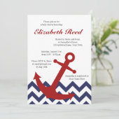 Seeanker auf Zickzack Ozean-Baby-Dusche Einladung (Stehend Vorderseite)