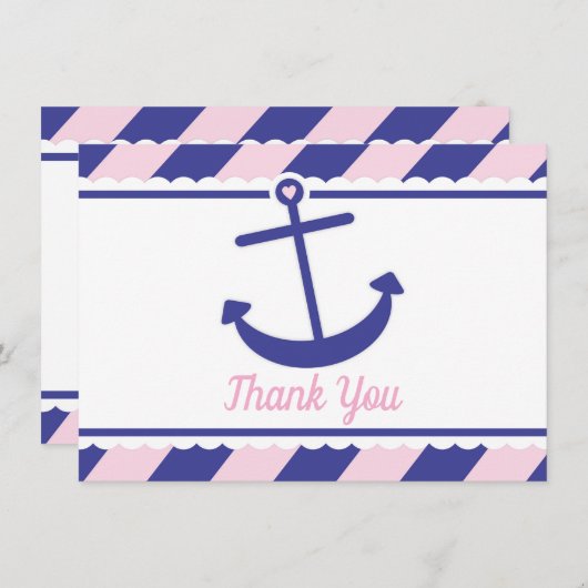 Seeanker-Babyparty danken Ihnen rosa Marine Dankeskarte (Vorne/Hinten)