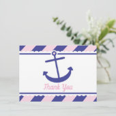 Seeanker-Babyparty danken Ihnen rosa Marine Dankeskarte (Stehend Vorderseite)