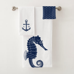 Seeanker-kundenspezifische Monogramm-Marine Badhandtuch Set