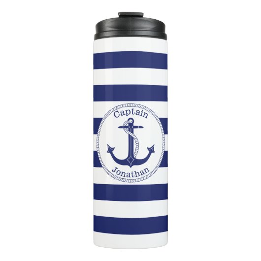 Seeanker-Marine-Blau-Kapitän Personalized Thermosbecher (Vorderseite)