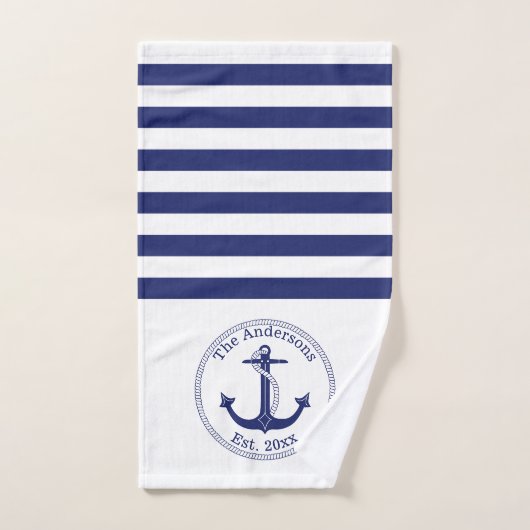 Seeanker-Marine-blaue Streifen-Familien-Monogramm Badhandtuch Set (Handtuch)