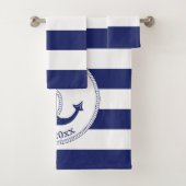 Seeanker-Marine-blaue Streifen-Familien-Monogramm Badhandtuch Set (Insitu)
